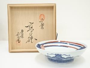 鍋島焼　和光陶窯　市川和光造　紐絵高台鉢（共箱）